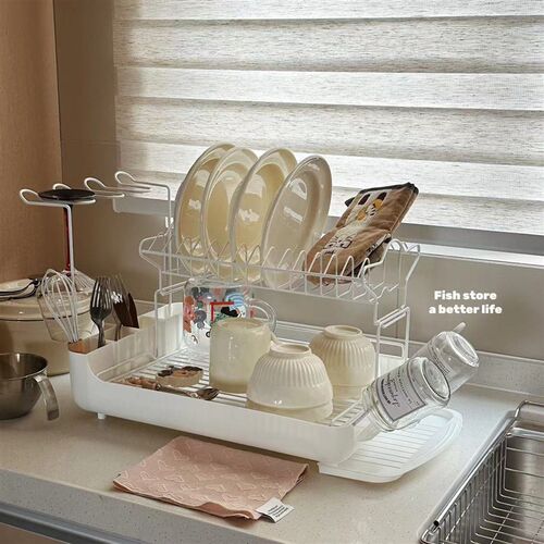 铁s烤艺F漆双层餐具沥水架碗碟架红酒杯架水