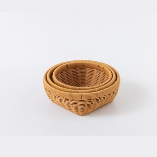 仿藤篮编织篮收纳篮水果篮蔬菜筐野餐篮藤筐面篮手工藤编竹篮子