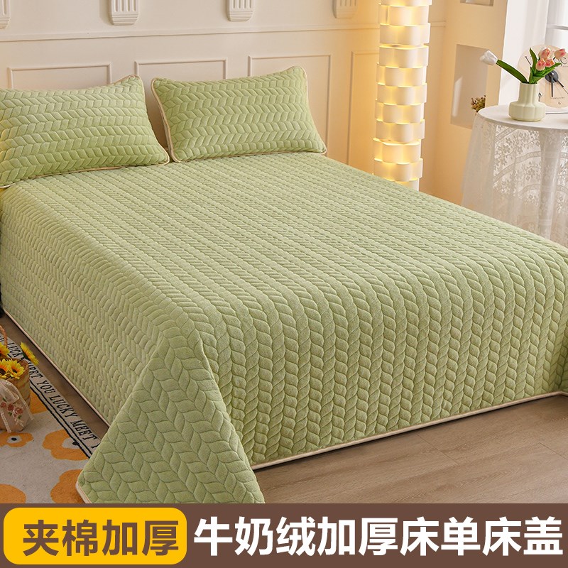 夹棉床盖新款法兰冬季加绒加厚绒榻榻米床单