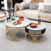 轻奢岩板圆形茶几组合客厅家用户约茶小简型大理石创意现桌