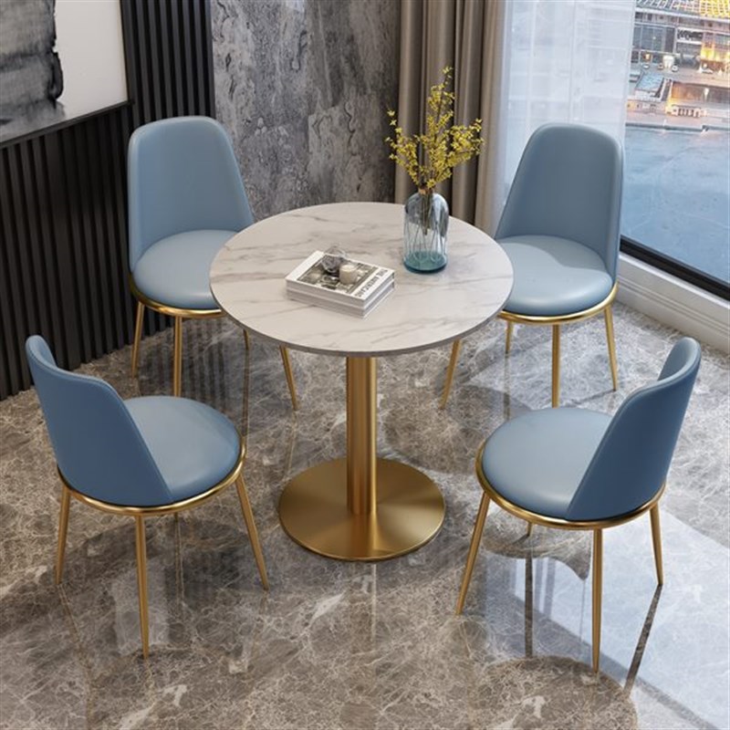 小组合轻奢阳台洽谈接待桌椅岩现代简约大理石售楼处圆餐桌板会客