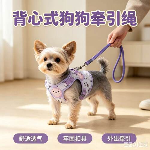中小型犬背心式胸背牵引绳紫色