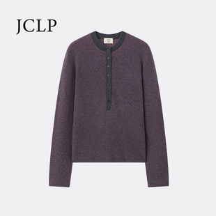 JCLP金纯良品匠心复古撞色花纱亨利领100%羊绒针织衫25秋冬新款女