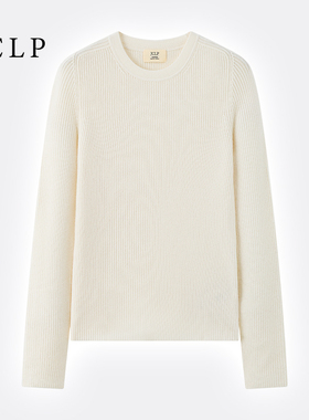 JCLP金纯良品 百搭圆领细坑条100%山羊绒针织修身打底羊绒衫毛衣