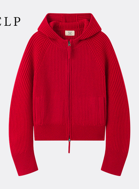 JCLP金纯良品 匠心100%山羊绒 新年战袍中国红连帽拉链羊绒外套