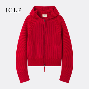 JCLP金纯良品 匠心100%山羊绒 新年战袍中国红连帽拉链羊绒外套