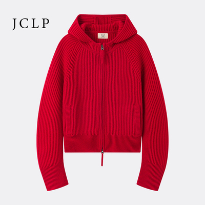 JCLP金纯良品 匠心100%山羊绒 新年战袍中国红连帽拉链羊绒外套
