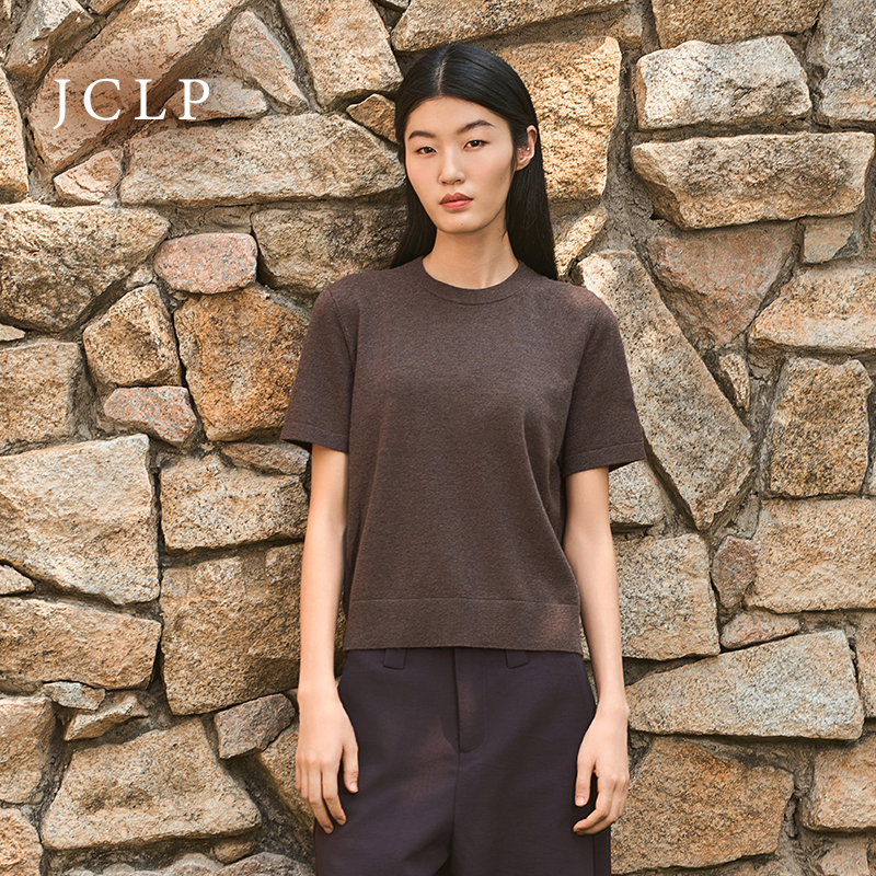 JCLP金纯良品 100%山羊绒 经典百搭纯色圆领T恤 短袖针织衫上衣女