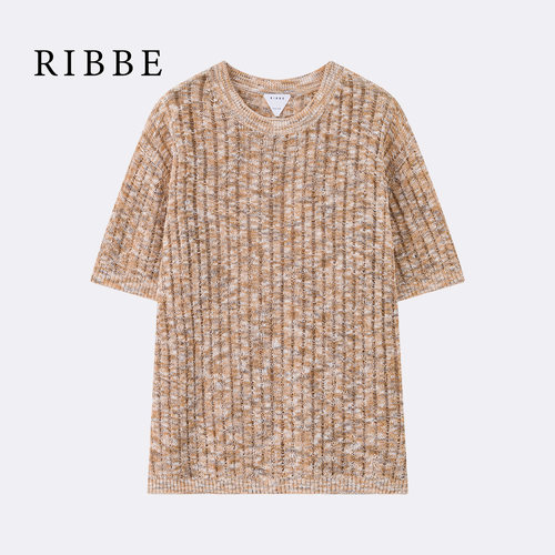 Ribbe混色竹节纱轻薄针织短袖T恤