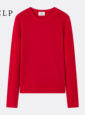 J*C金纯良品新年红色100美丽诺羊毛高密16针打底针织衫T恤女26新