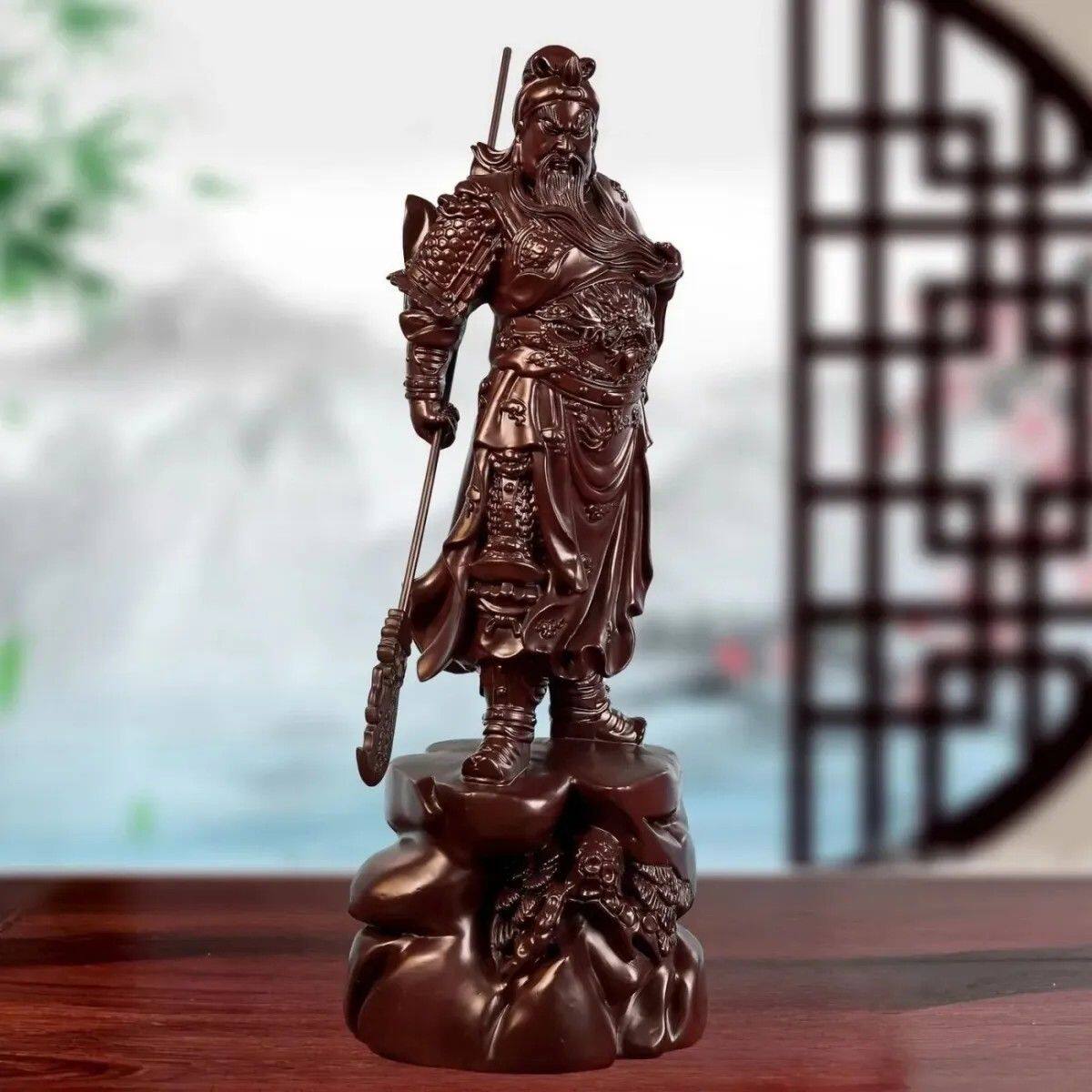 定制黑檀木红花梨木关公武财神木雕关帝爷横刀立刀关二爷客厅摆件