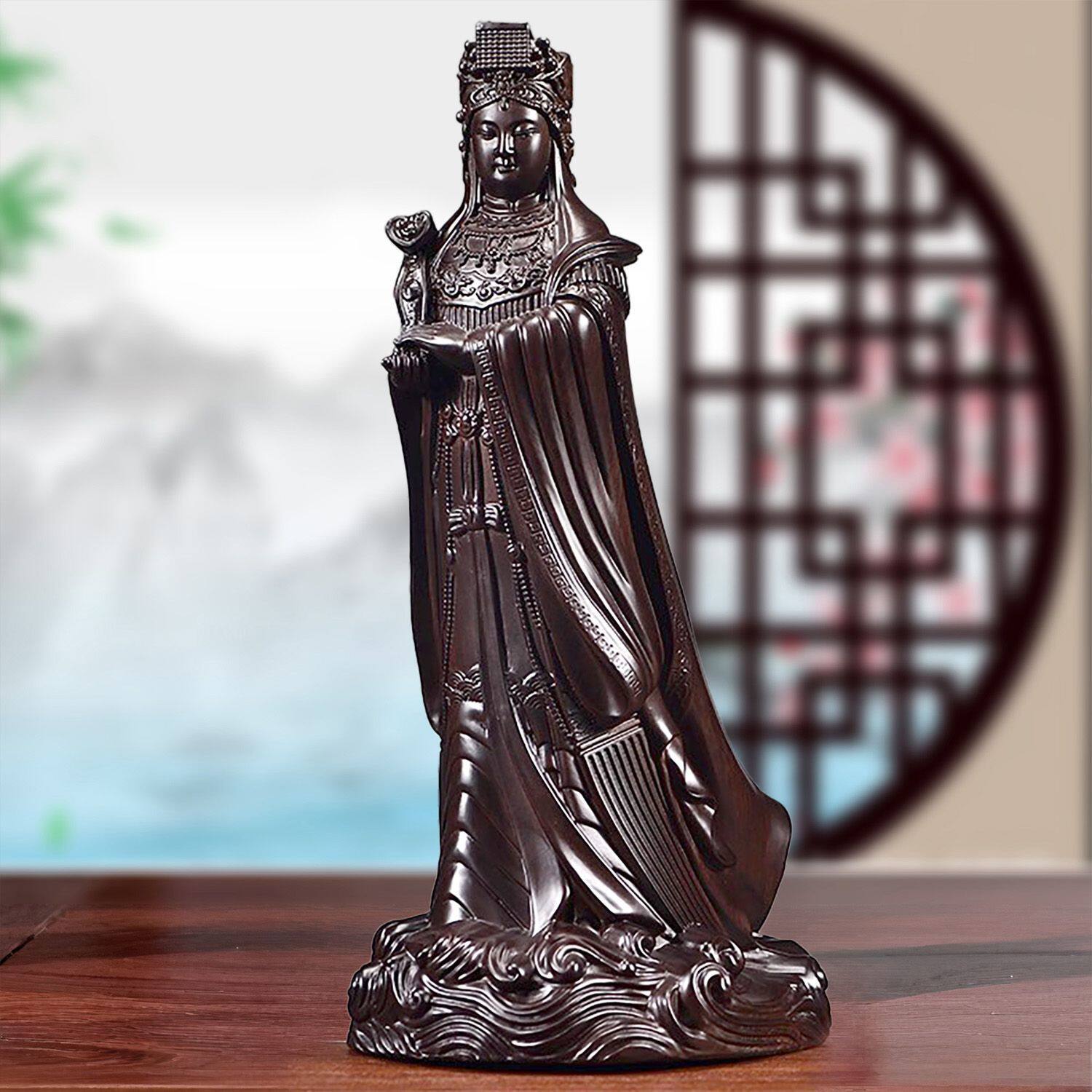 黑檀木雕刻妈祖神像摆件天上圣母妈祖娘娘佛堂寺红木手工工艺礼品