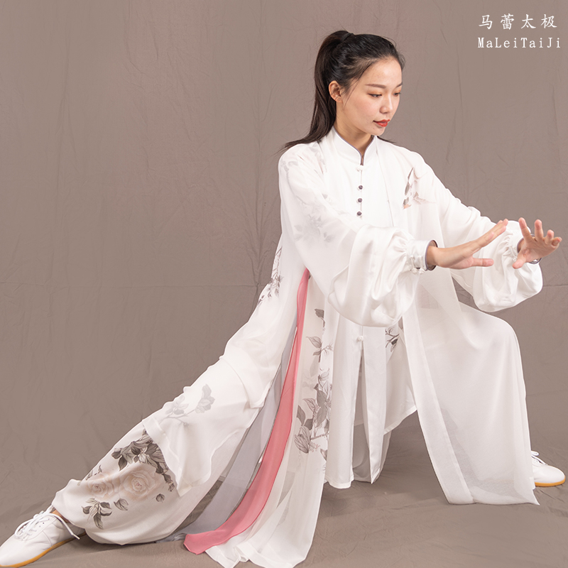 马蕾太极新款太极服彩绘中国风墨牡丹武术气功表演服练功太极春蕾