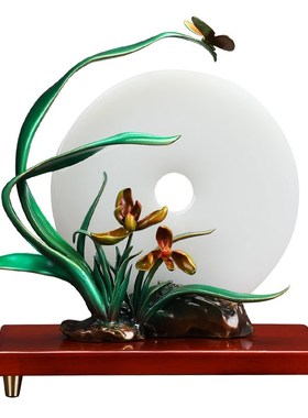 新中式玉石平安扣摆件玄关酒柜禅意书房博古架全铜装饰品乔迁礼品