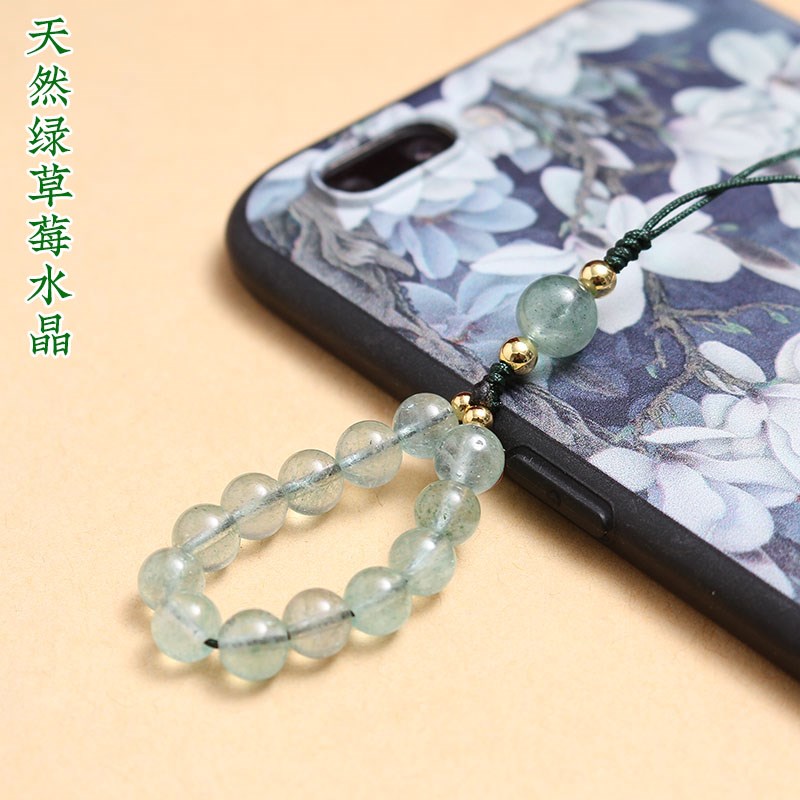 天然绿草莓晶串珠链手腕手机挂件中国风指环复古挂绳招桃花女挂饰