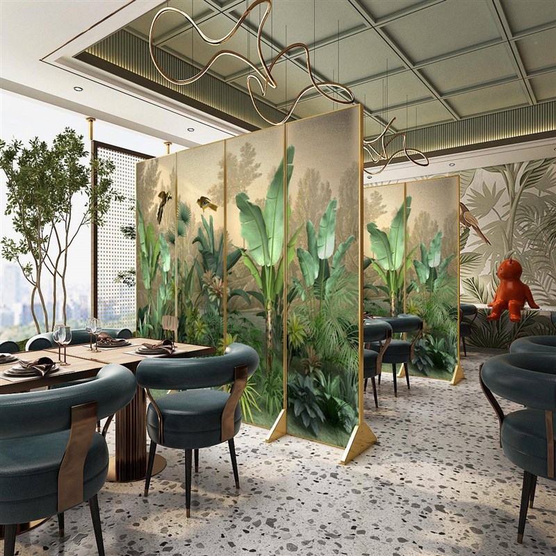 东南亚热雨林植物屏风隔断客厅叠移带动卧绿室折植简约现代背FC50