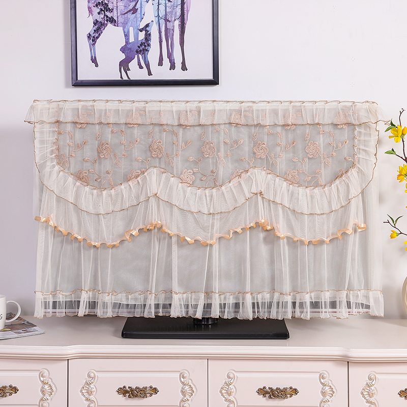 电视帘液晶帘挂式电视机套子简约55寸40/65/32蕾丝电视罩套防尘罩