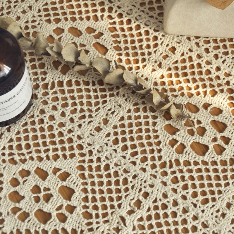 复古美式手工钩针花蕾丝圆桌布田园针织镂空文艺流苏茶几盖布定做