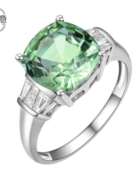 私意珠宝天然彩宝4.38克拉薄荷绿碧玺戒指18k金钻石首饰定制女戒