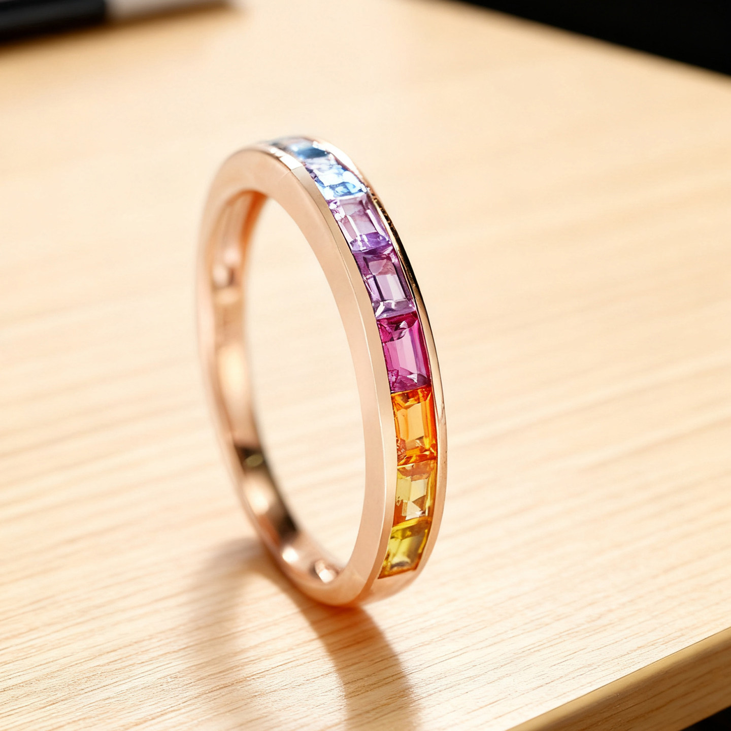 私意珠宝 天然彩宝0.8克拉彩蓝宝石戒指18K金排戒时尚首饰定制