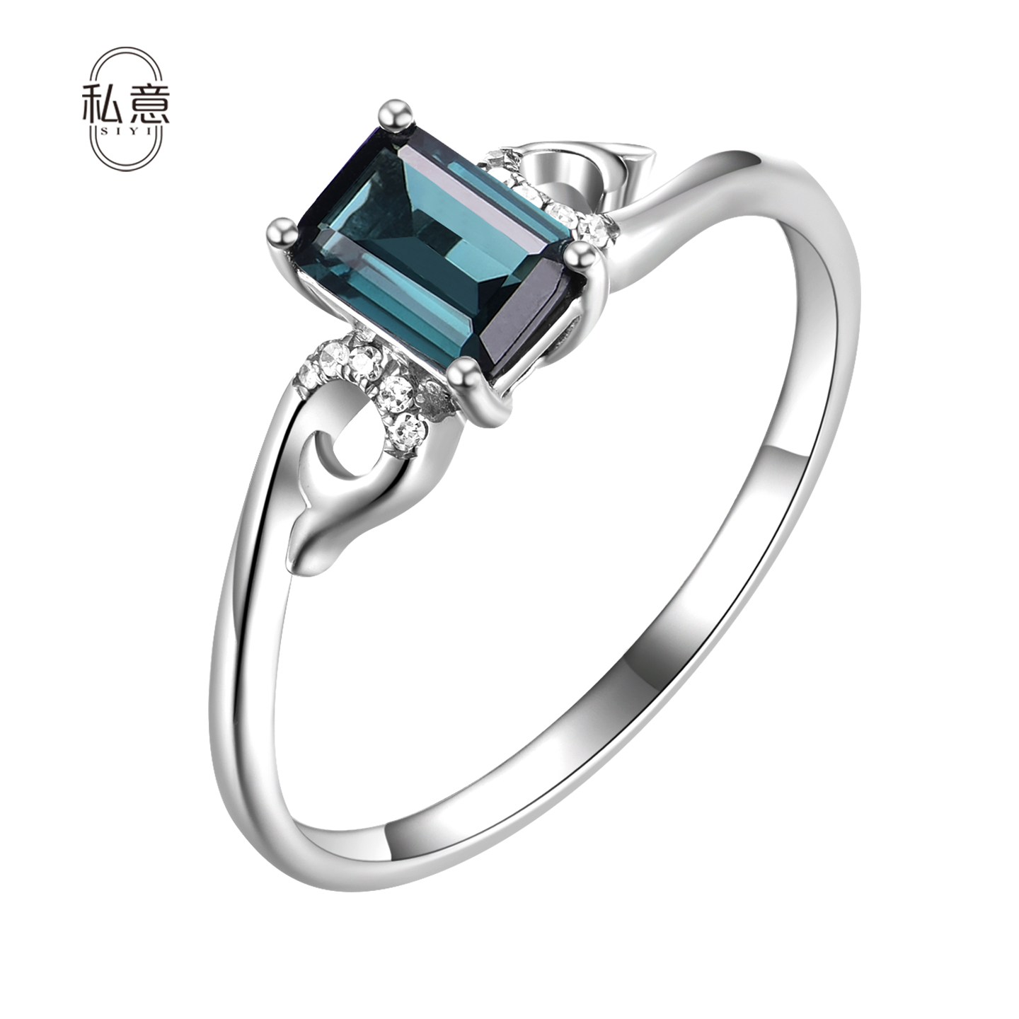 私意珠宝 天然彩宝0.68克拉蓝碧玺戒指18k金镶钻石首饰定制女戒