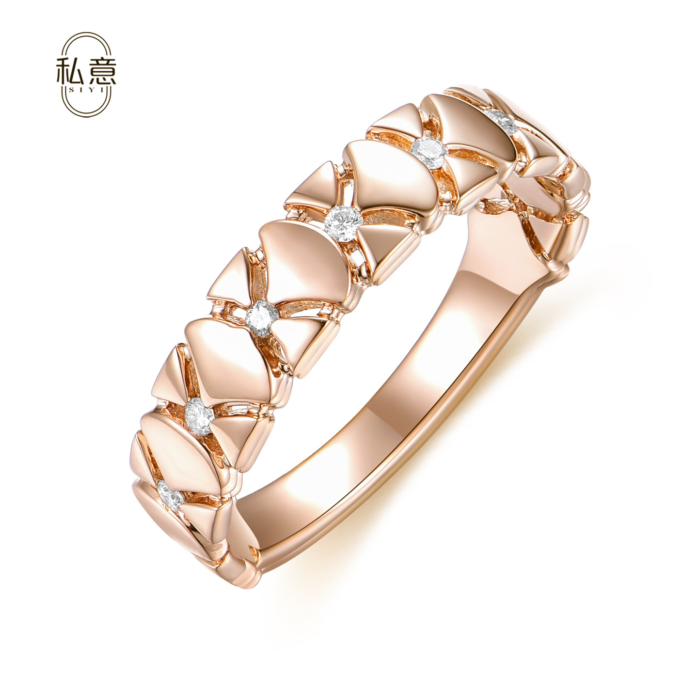 私意珠宝天然彩宝18K金钻石排戒红宝石时尚戒指定制女结婚真钻