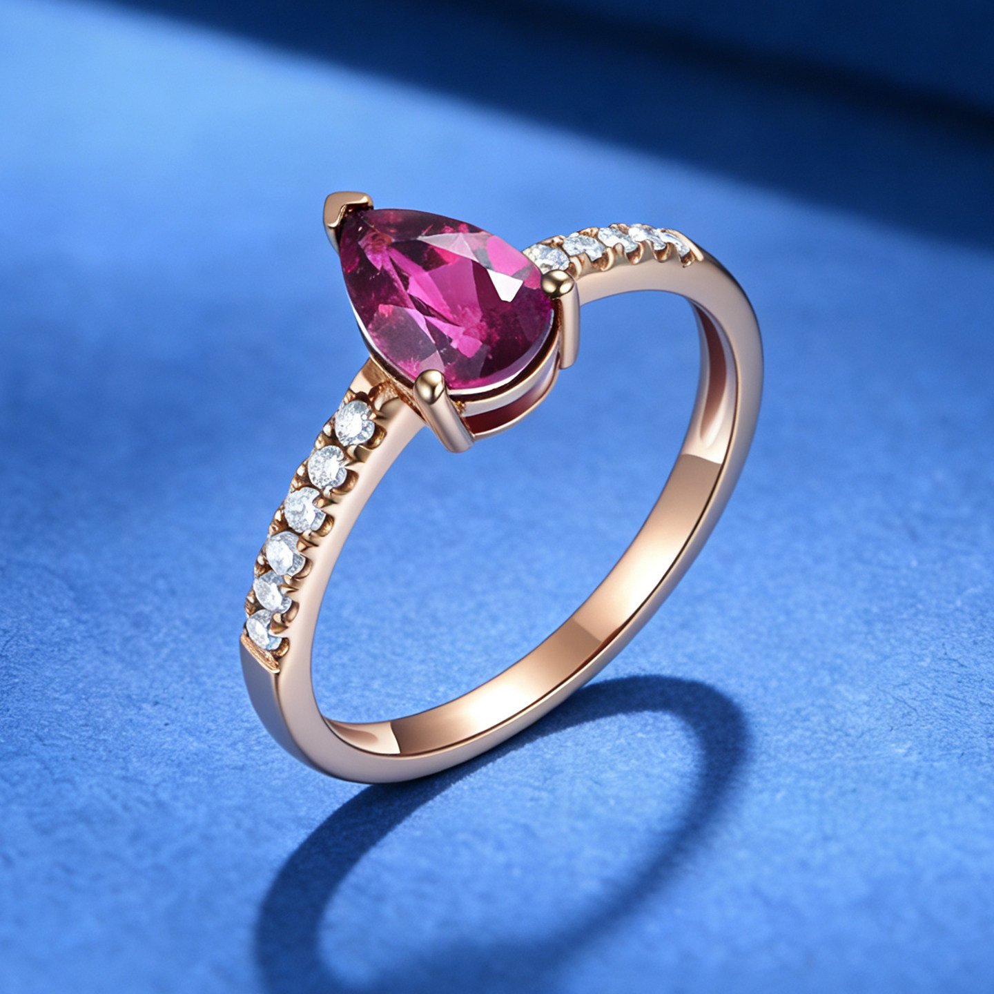 天然彩宝卢比莱玫红碧玺钻石戒指