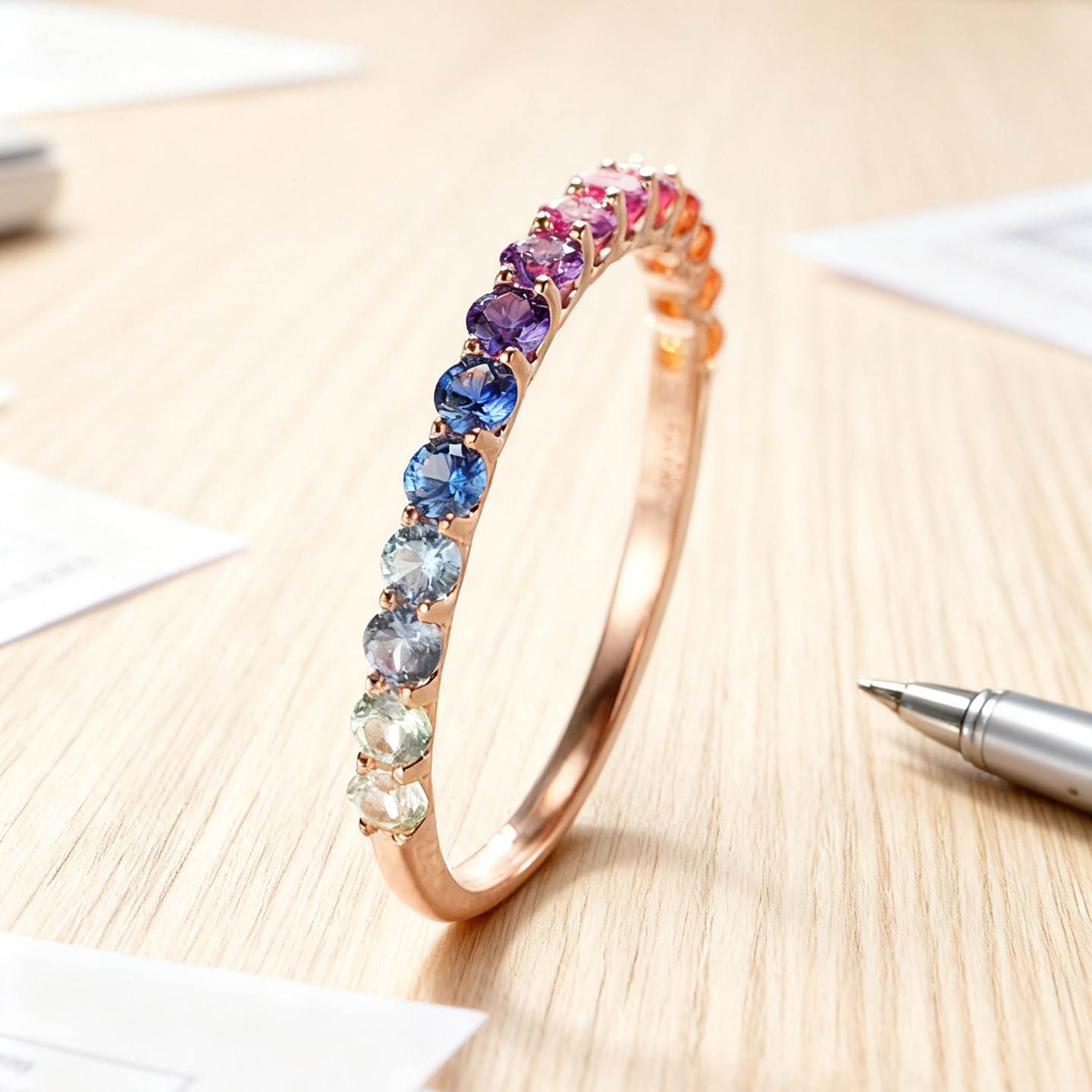 天然彩宝彩蓝宝石戒指18K金