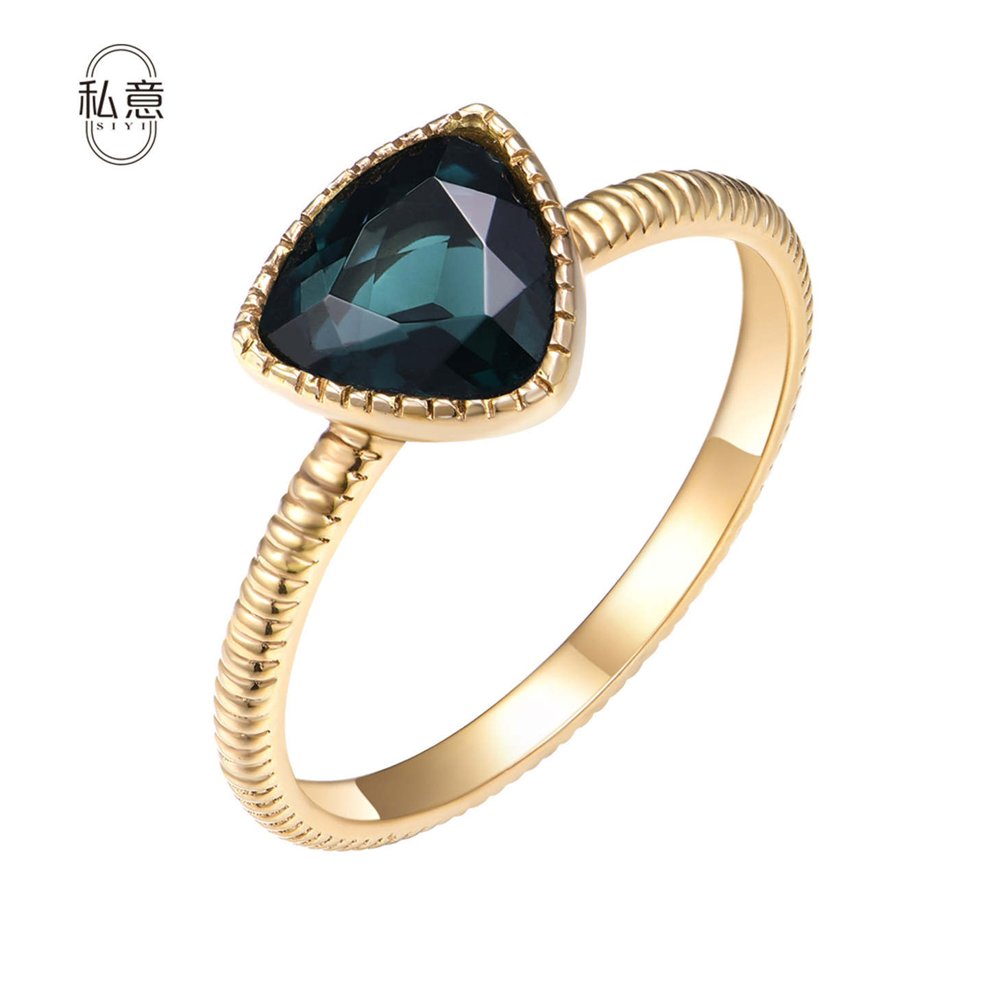 私意珠宝天然彩宝1克拉蓝碧玺戒指18K金时尚首饰女戒彩色宝石定制