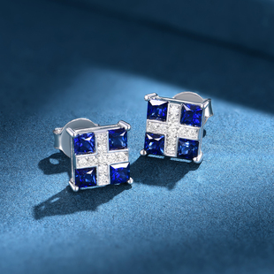 私意珠宝天然彩宝蓝宝石耳钉18K金镶钻石时尚耳环首饰定制耳饰
