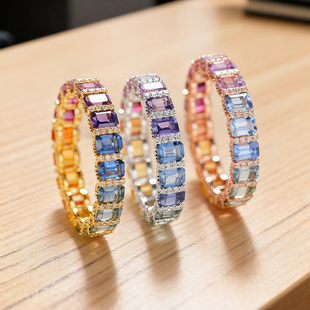 私意4.4克拉天然彩蓝石戒指18K黄金首饰钻石玫瑰白金紫色系切方糖