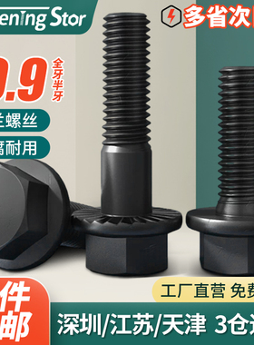 10.9级外六角法兰面螺栓加大型带垫防滑螺丝M5M6M8M10M12M14M16