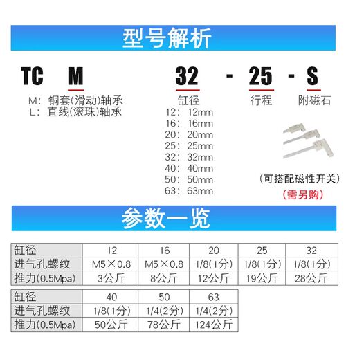 亚德客TCM6X10S TCM6X5S TCM10X15S TCM10X20S TCM12X30S三轴气缸