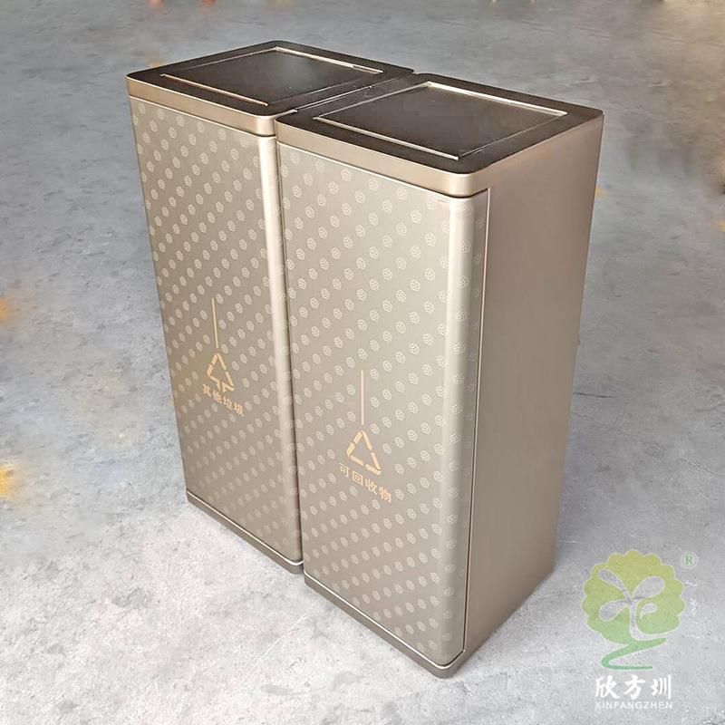 室内带盖电镀黑钛香槟金腐刻印花导轨单筒双分类304#不锈钢垃圾桶