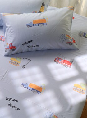 蓝色汽车很忙卡通男孩幼儿园儿童床单单件100全棉床笠单人双