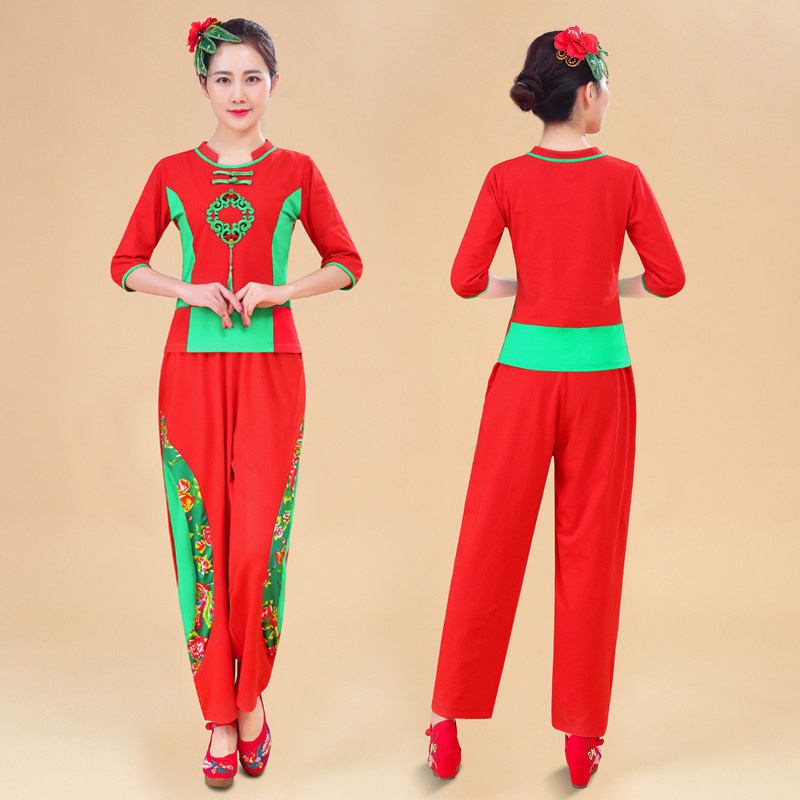 春夏中袖新广场舞服装秧歌伞子排广场舞套装
