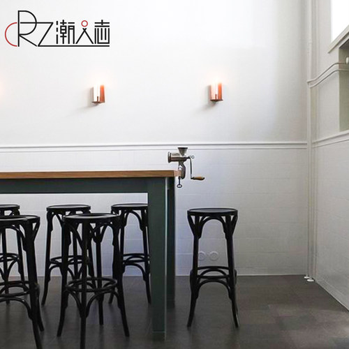 美式复古桑纳椅子纯实木酒吧椅做旧高脚凳子家用靠背圆吧凳