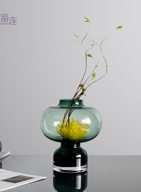 现简约玻璃圆形花瓶花器摆件整体花艺艺术客厅家居桌面软装饰品