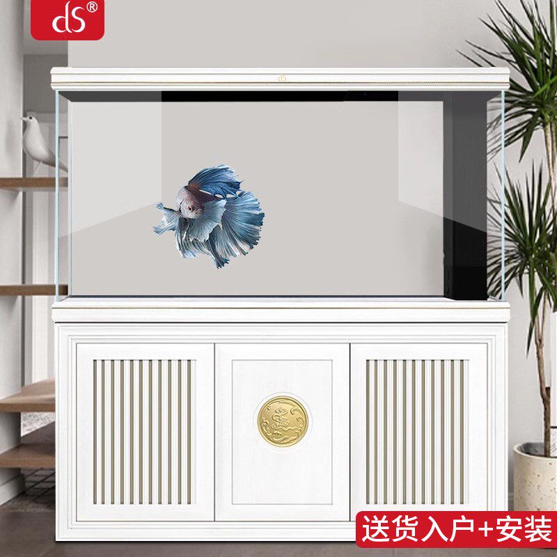 迪顺大型龙鱼缸新中式超白玻璃实底柜/落地缸