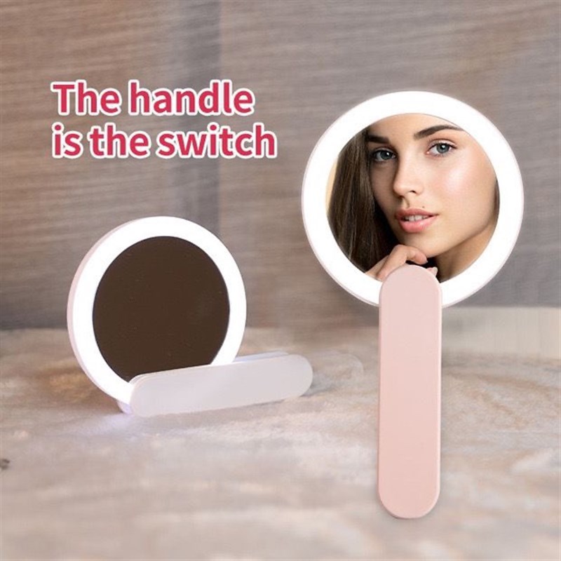 NE镜子手柄梳妆镜镜usb带灯小镜子补妆镜子
