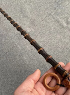 紫竹根教鞭手把件玩紫竹藤戒尺实心玉化竹节鞭高密度老料手工精磨