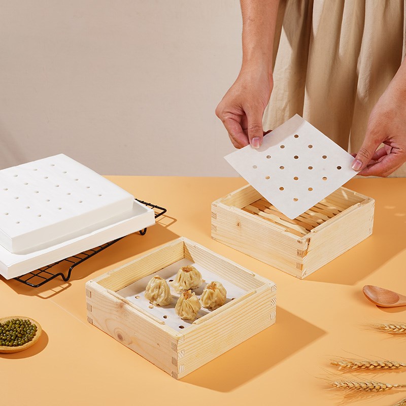 蒸包子的蒸笼纸垫蒸屉馒头方形带孔家用食品级垫布油纸烘焙一次性