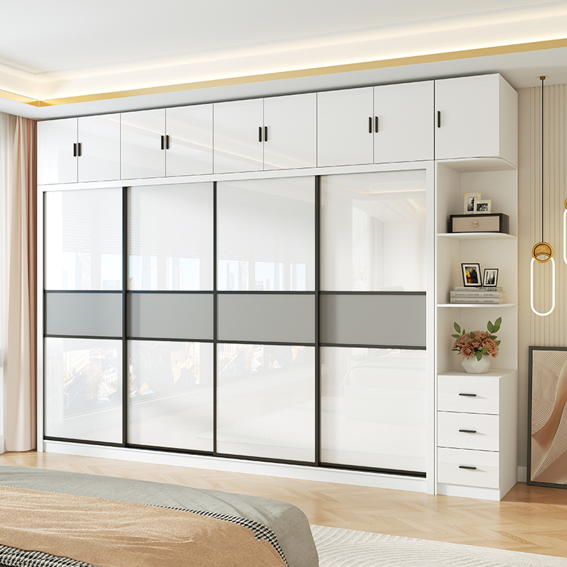 实木轻奢衣柜推拉滑移门家用卧室现代简约奶油风大衣橱衣帽间组合