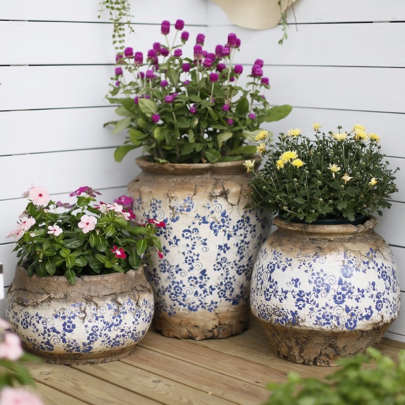 佳鲤青花花盆园艺特大号室外中式陶瓷特大口 径庭院粗陶摆件