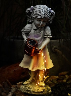 花园装饰摆件女孩太阳能灯庭院景观灯户外装饰小夜灯院子阳台布置