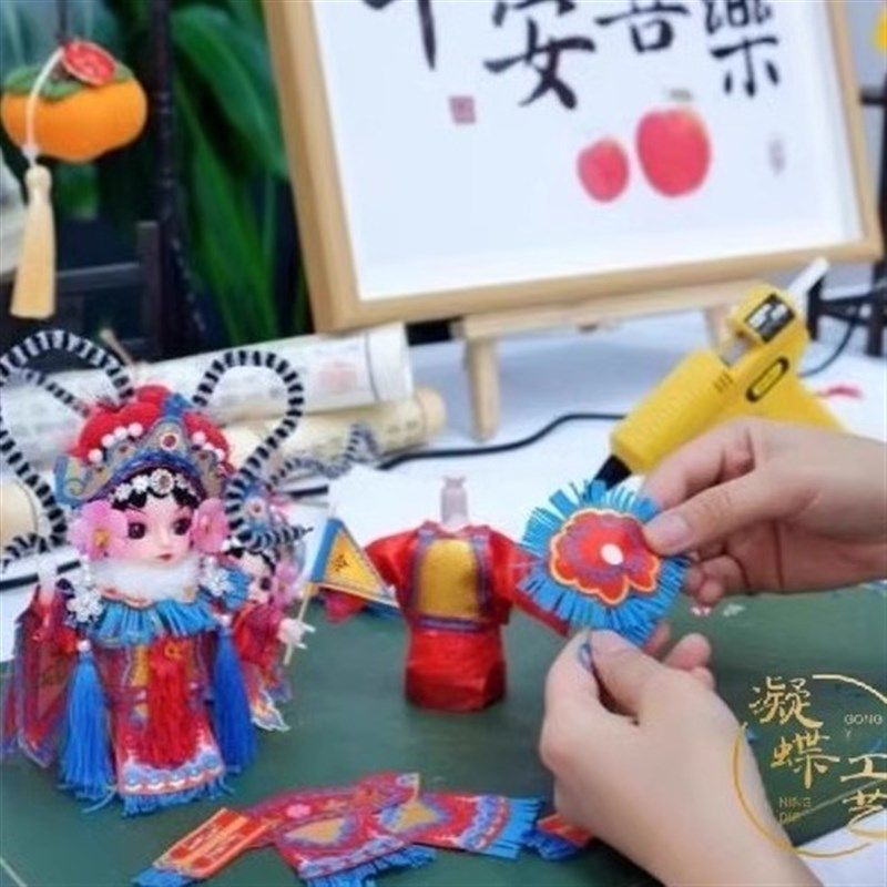 中国风国潮diy京剧戏曲绢人摆件人偶娃娃手工材料包教学 制作活动