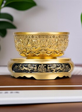 沈万三同莲聚宝盆摆件聚财招财家用装饰款铜黄花聚宝盆