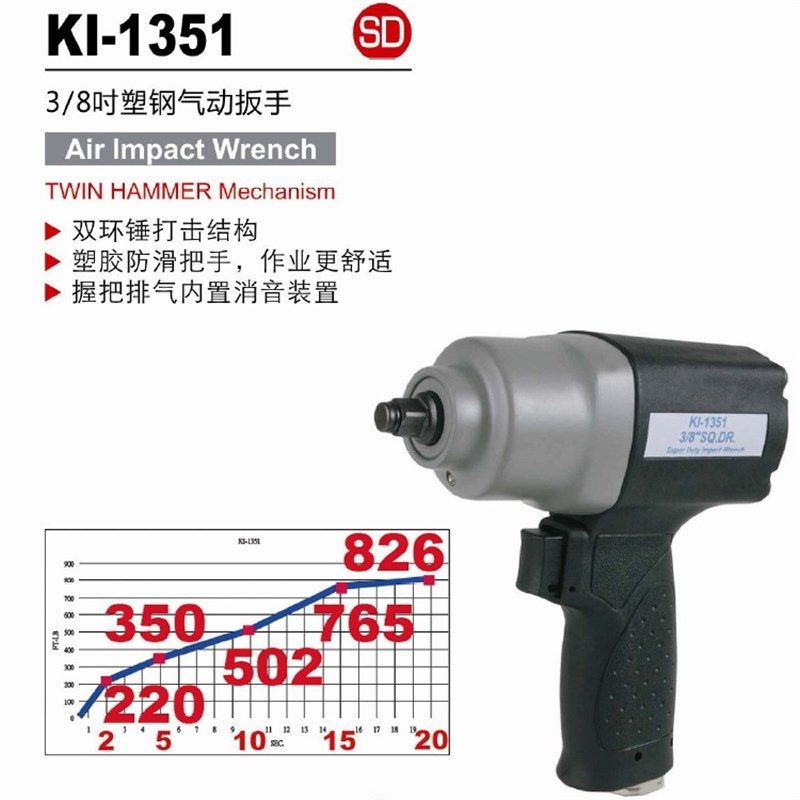 台湾冠亿 3/8DR双锤式塑钢气动扳手 小风炮KI-1351 379NM