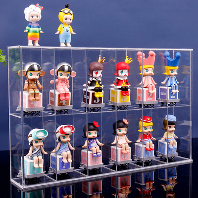 开心火车大派对系Molly泡泡玛特收纳架娃娃盲盒防尘亚克力展示盒