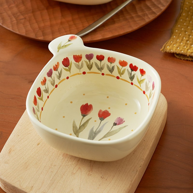 肆月复古郁金香手柄碗家用吃饭小碗陶瓷碗饭碗单个高颜值2024新款